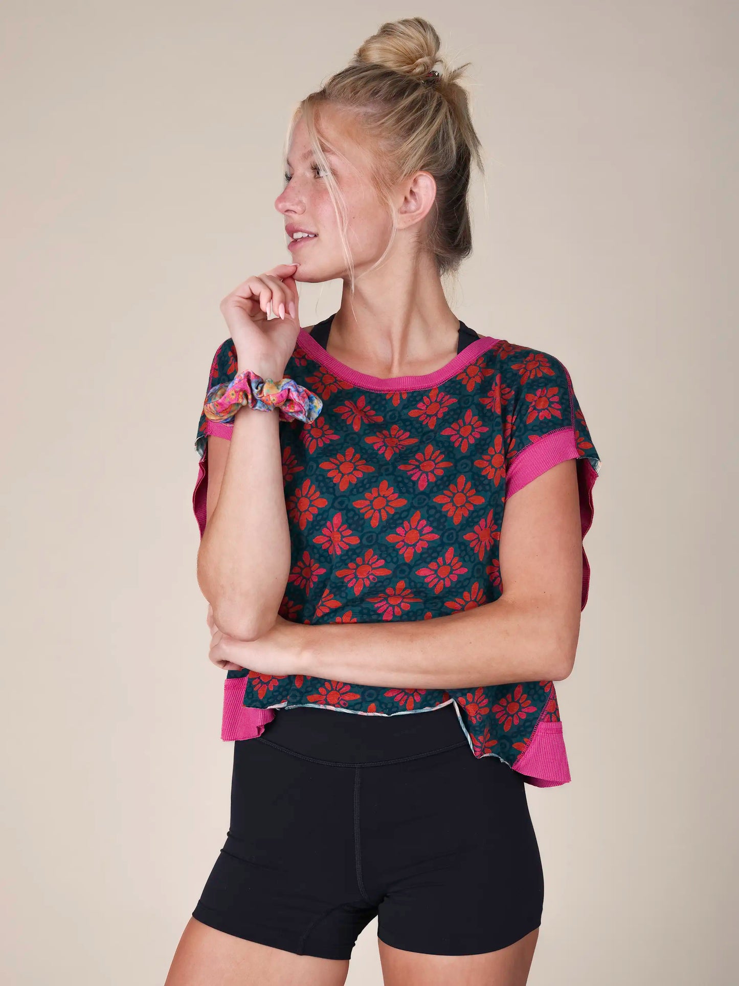 Cut It Out Cotton Tee - Emerald Painted Tiles