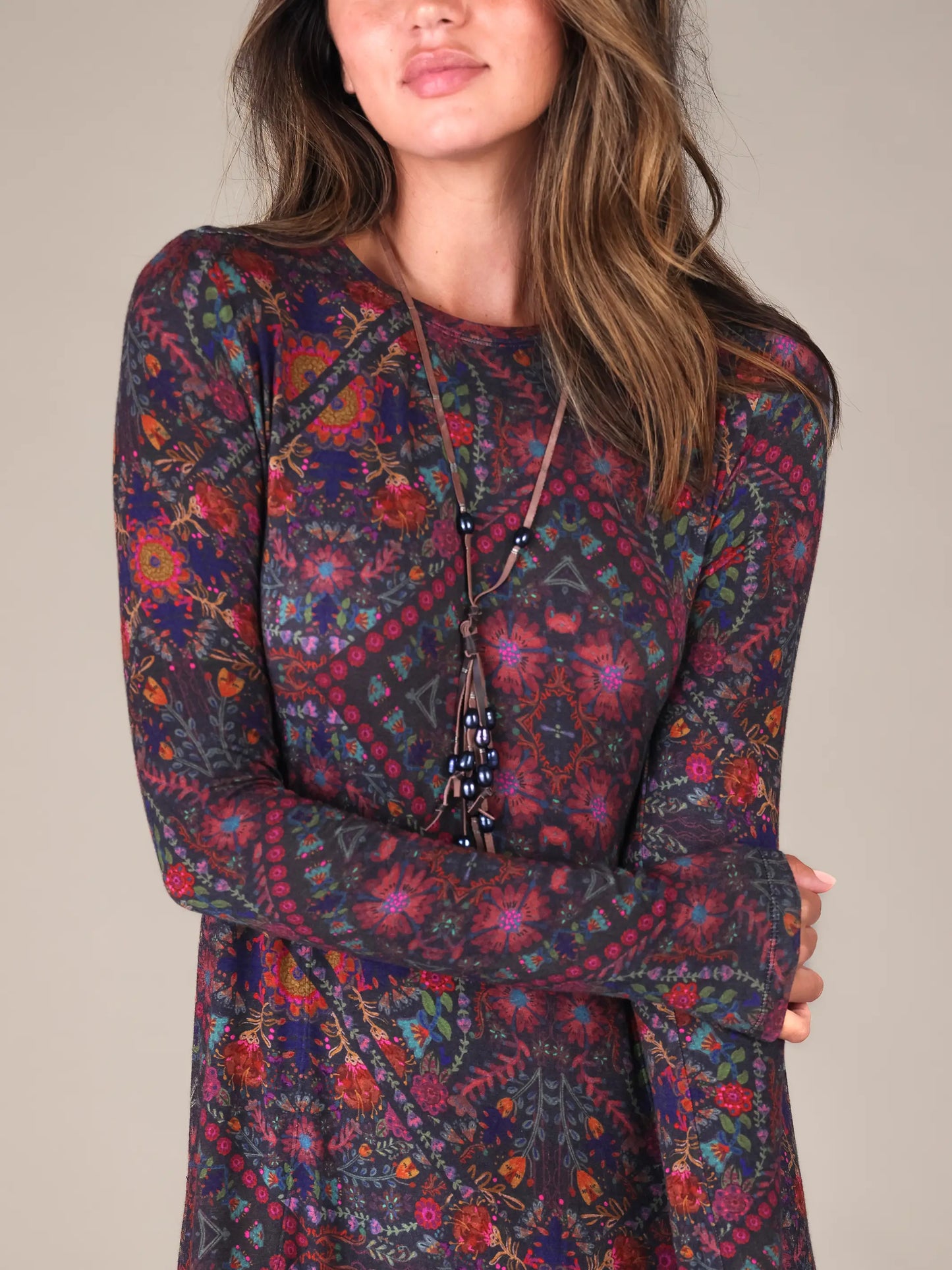 Stevie "ButterSoft" Knit Maxi Dress - Mandala Charcoal Floral