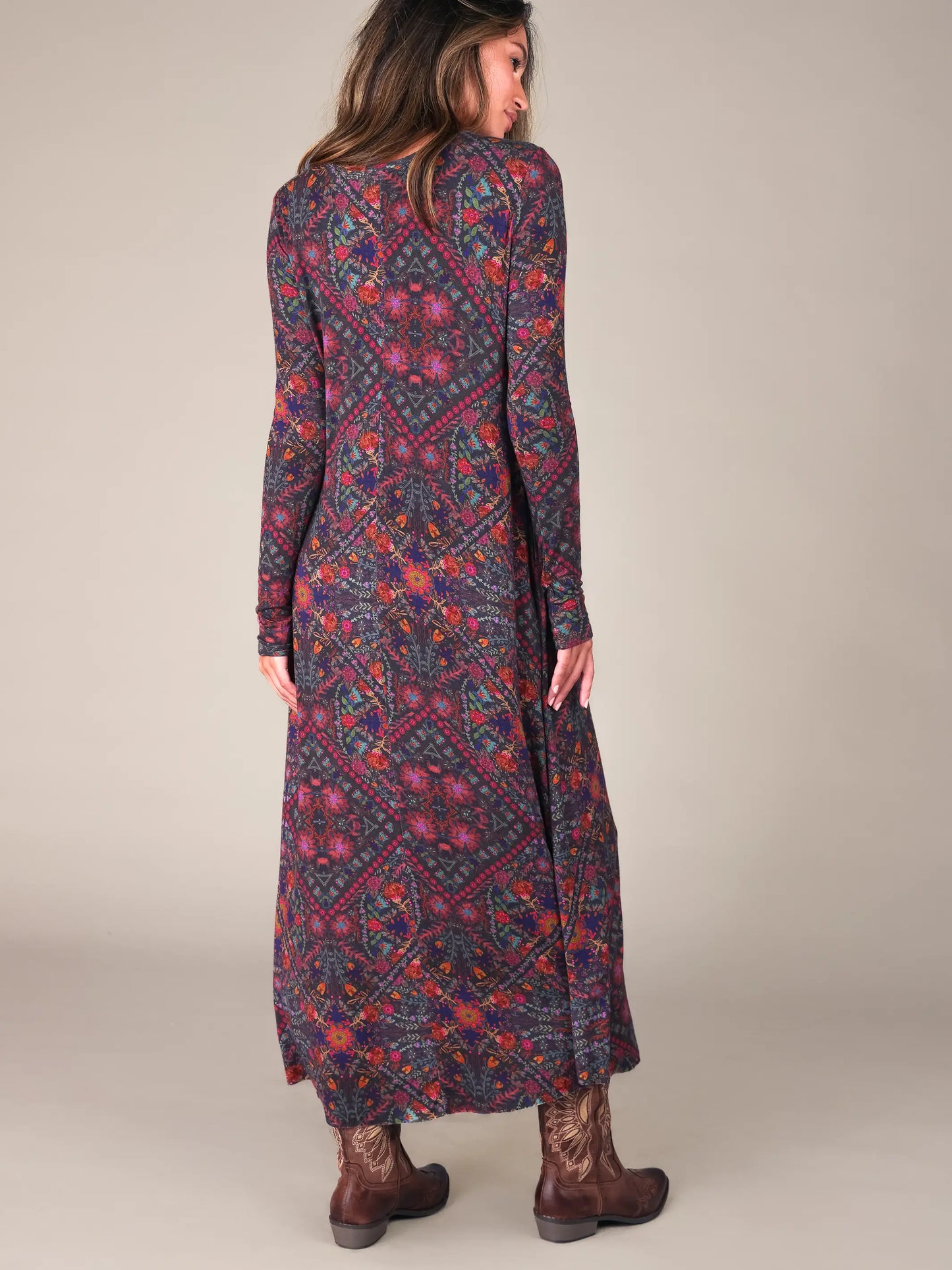 Stevie "ButterSoft" Knit Maxi Dress - Mandala Charcoal Floral