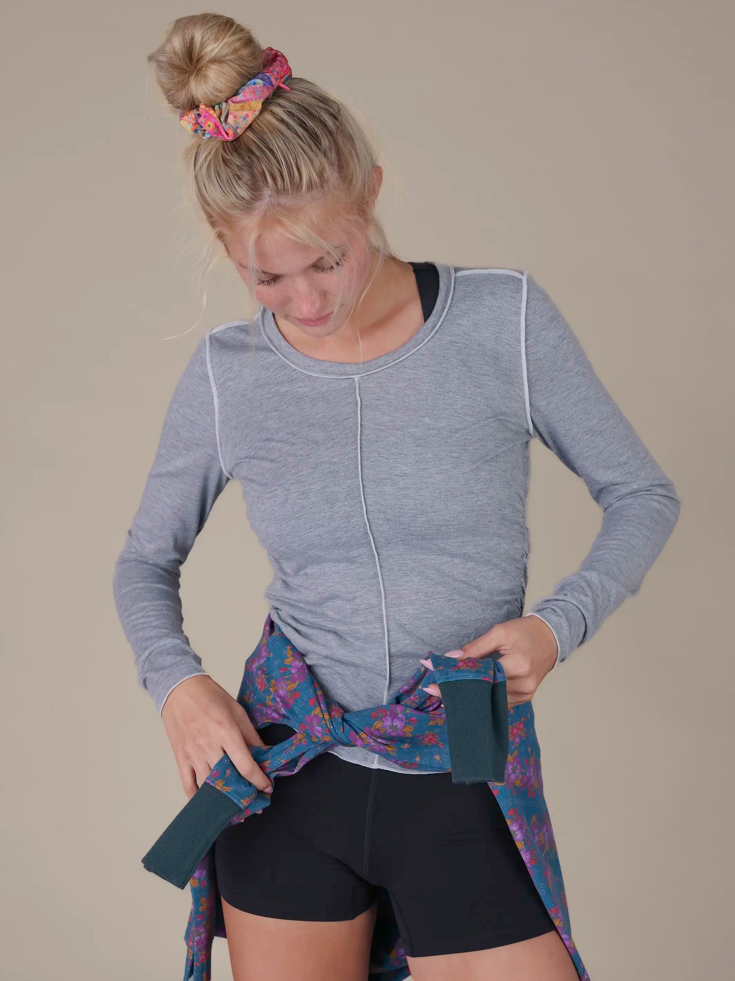 Riley Ruched Top - Heather Grey