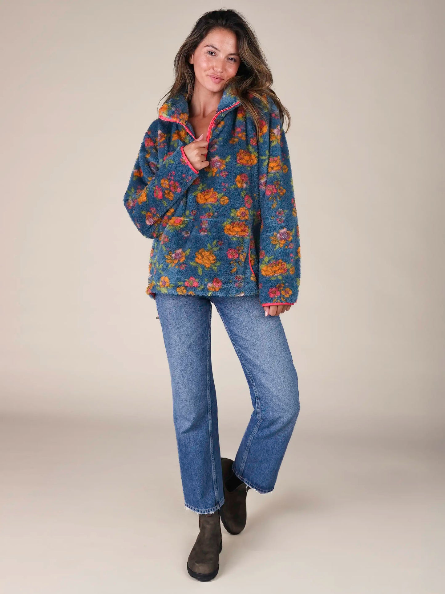 Coziest Quarter Zip Pullover Sweatshirt - Riviera Batik Blue