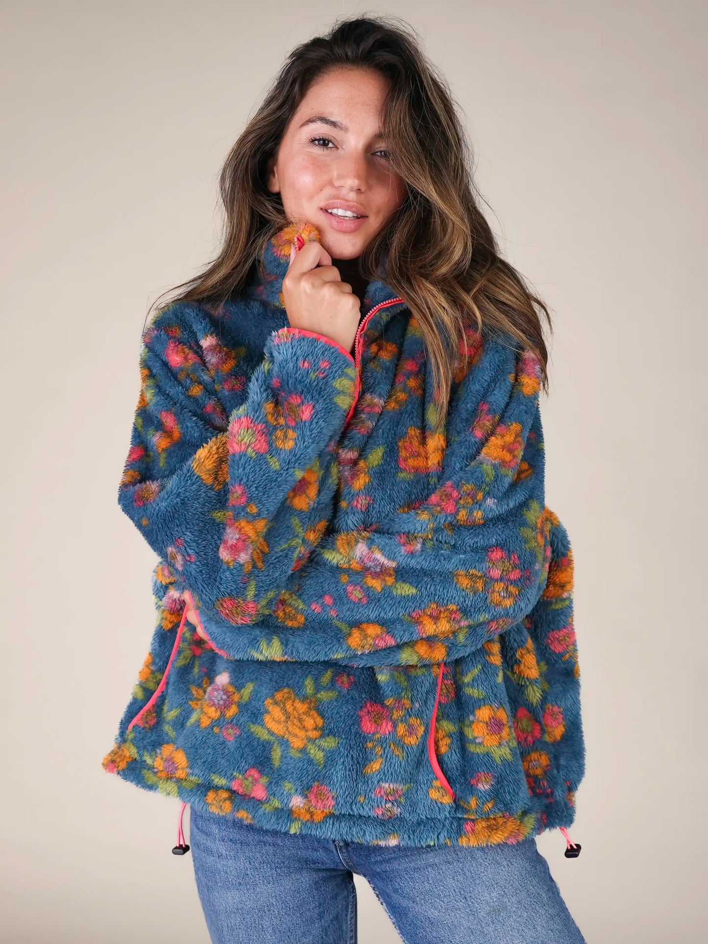 Coziest Quarter Zip Pullover Sweatshirt - Riviera Batik Blue