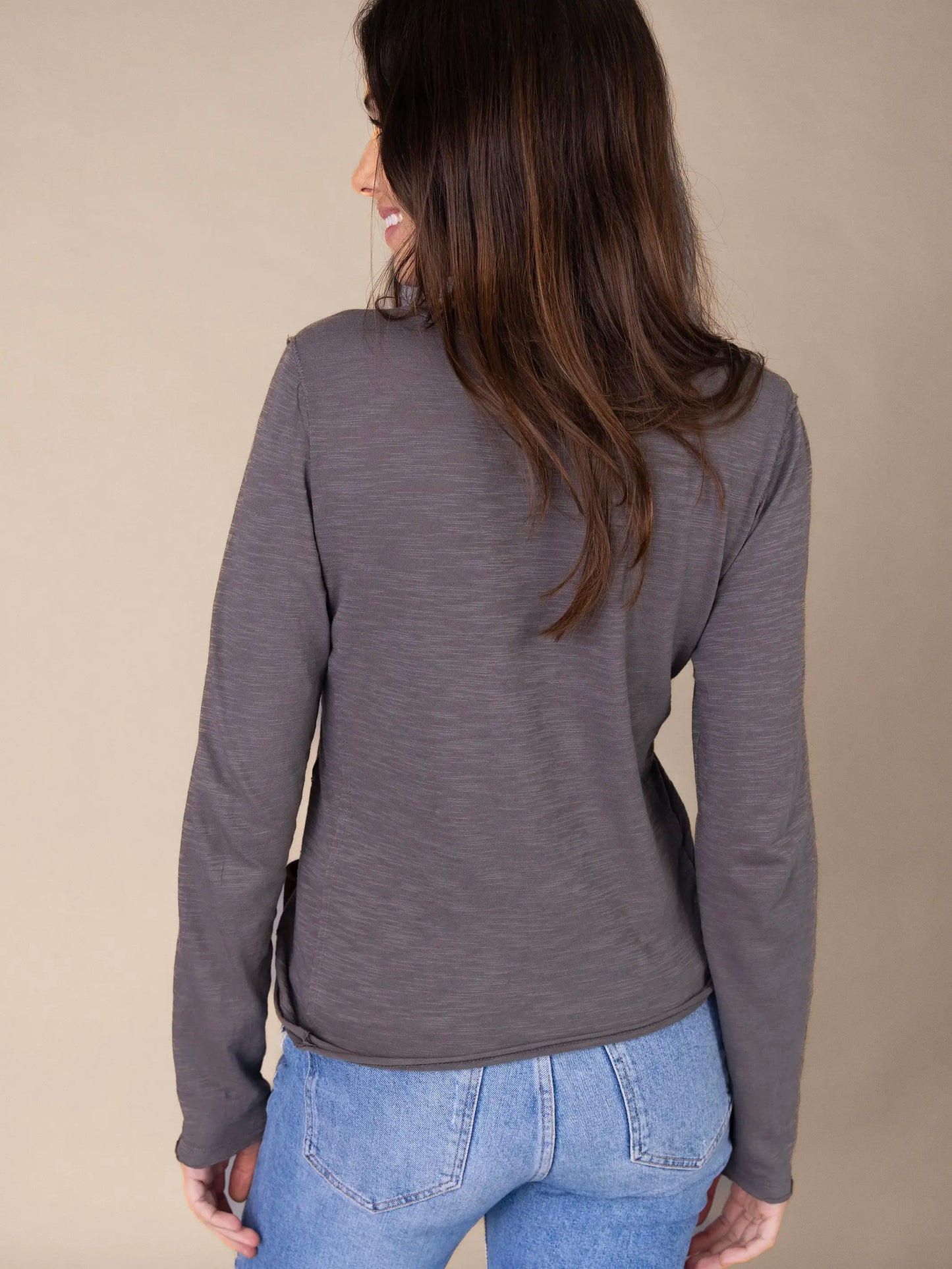 Molly Cotton Long Sleeve Tee Shirt - Charcoal