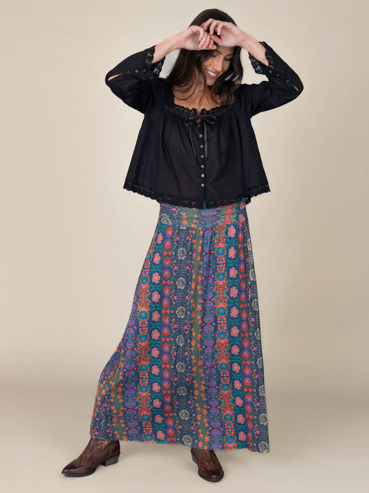 Live-In-It Knit "ButterSoft" Maxi Skirt - Twilight Blooms