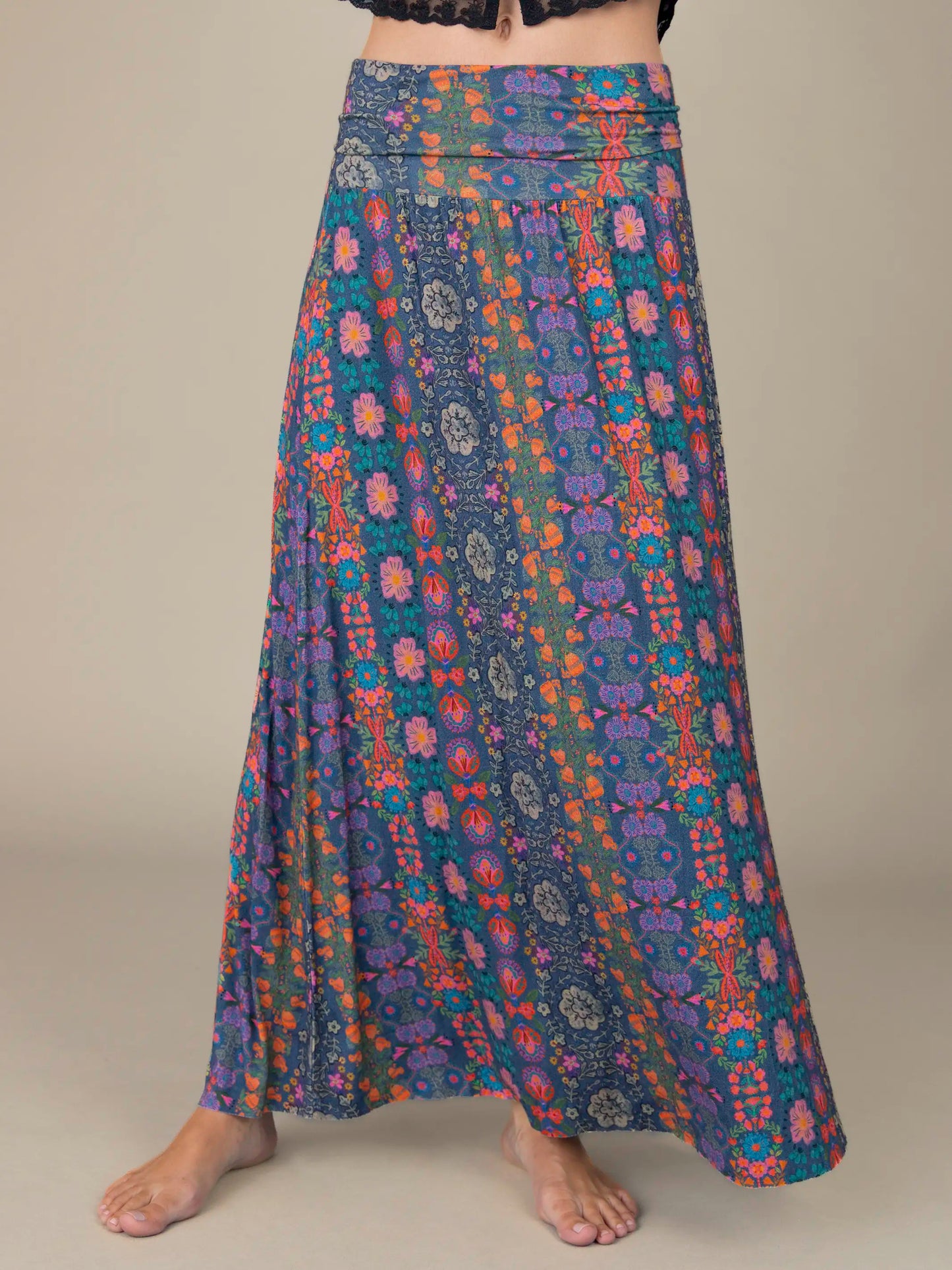 Live-In-It Knit "ButterSoft" Maxi Skirt - Twilight Blooms