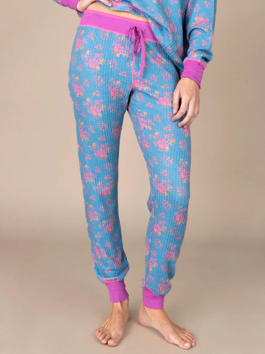 Mix & Match Waffle Long Johns - Turquoise Floral Bouquets