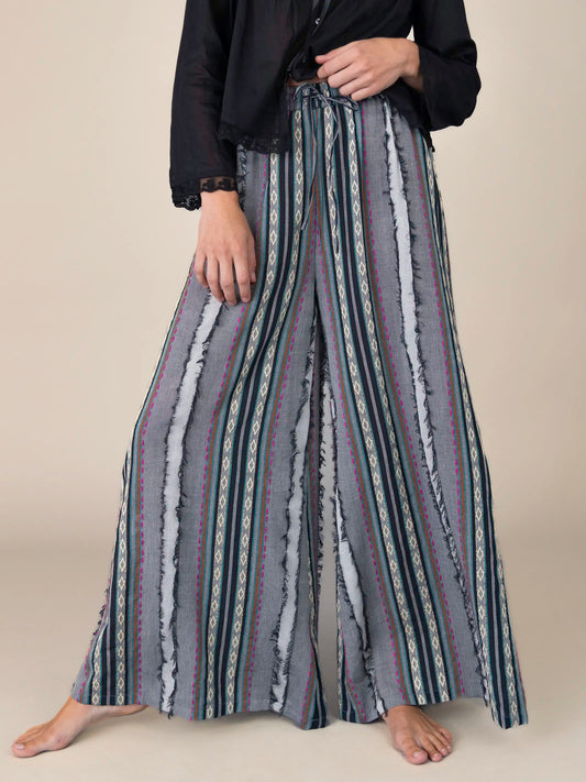 Go With The Flow Wide Leg Pant - Boho Diamond Stripes
