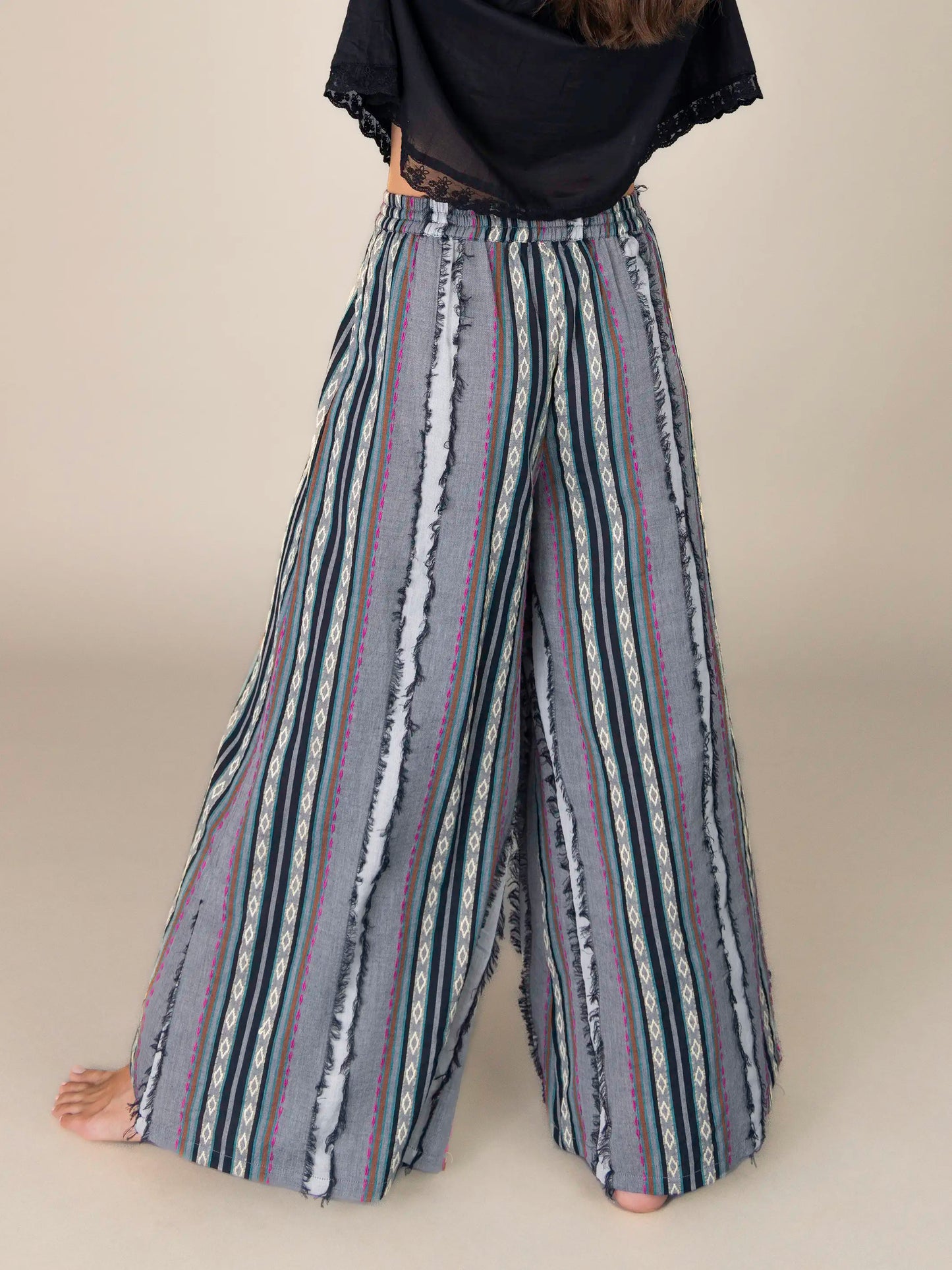 Go With The Flow Wide Leg Pant - Boho Diamond Stripes