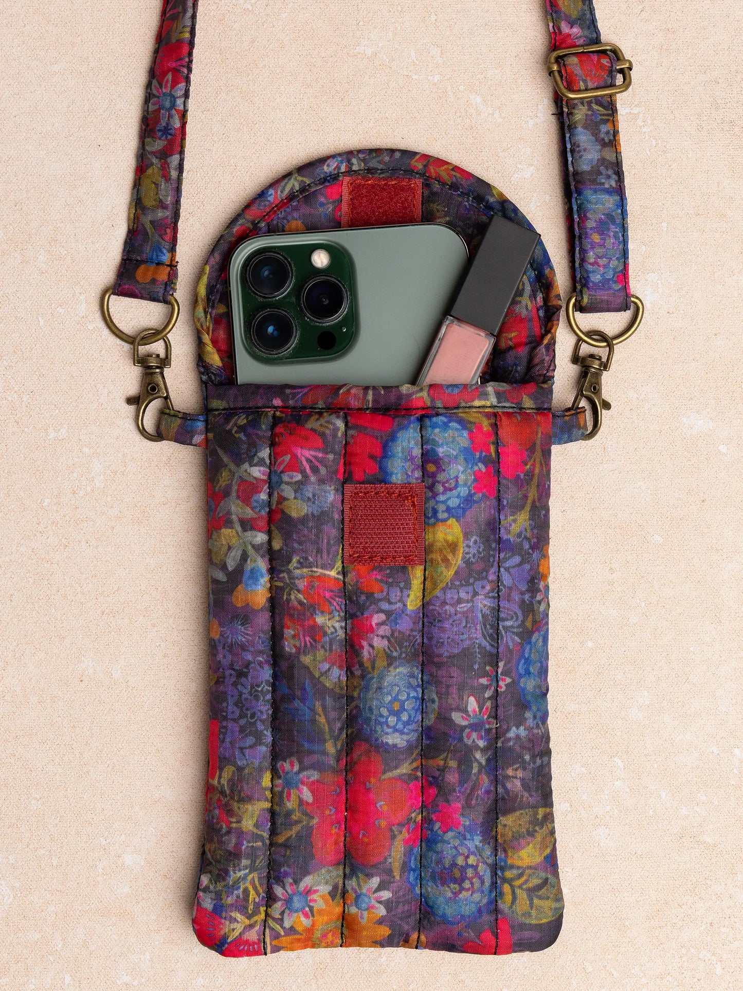 Puffy Phone Pouch - Dark Floral Garden