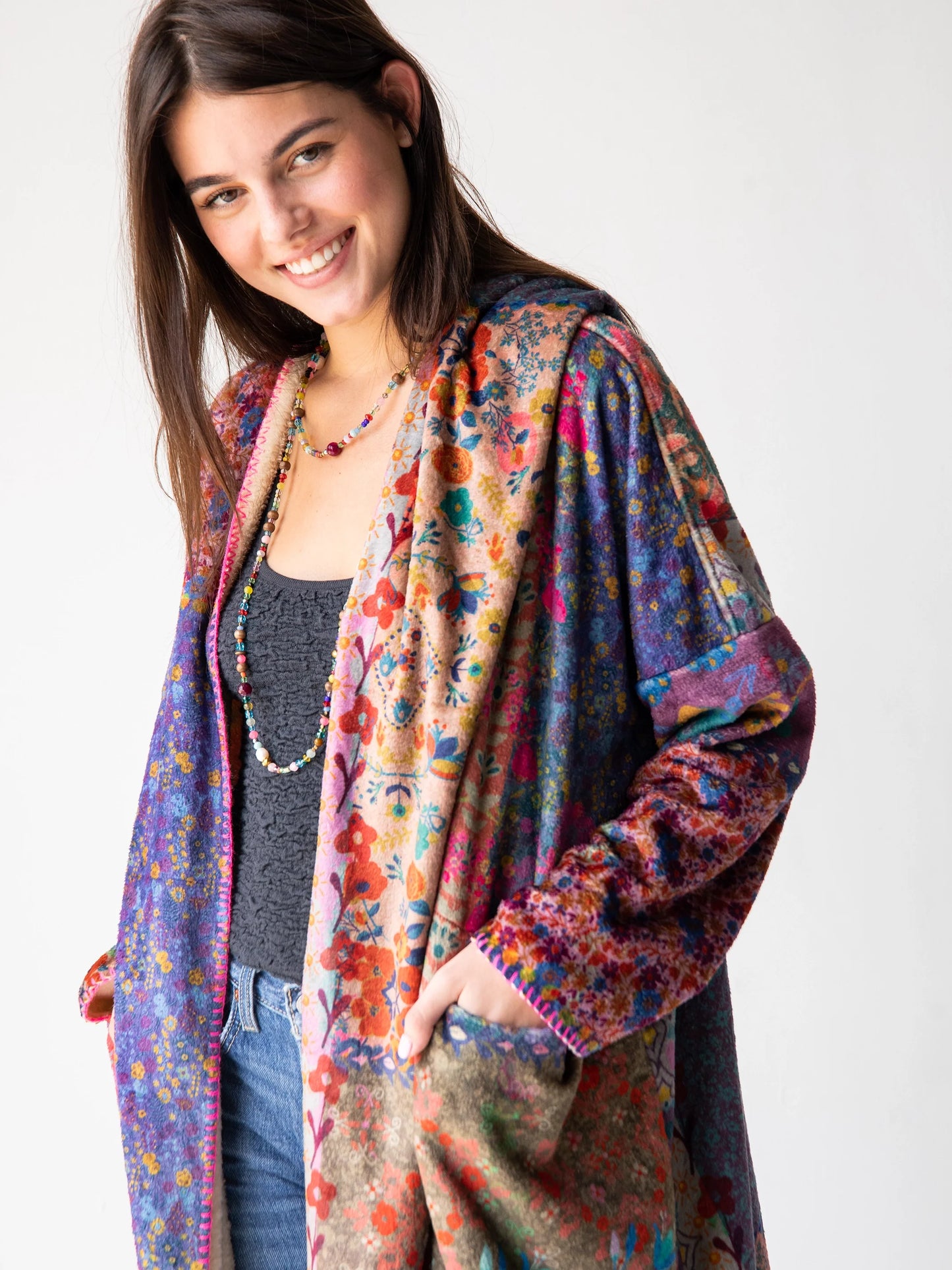 Cozy Blanket Kimono - Vintage Patchwork Long Length