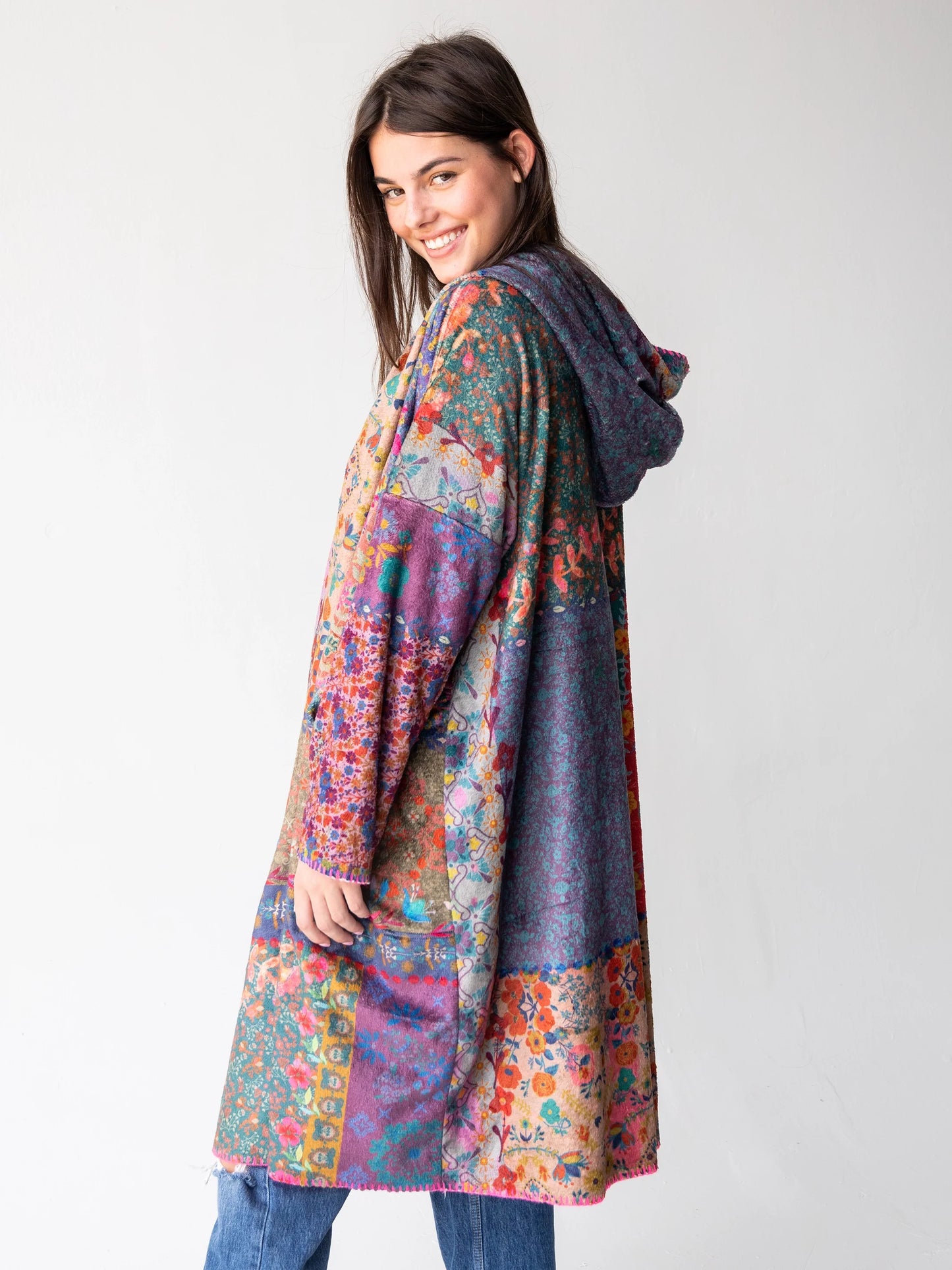 Cozy Blanket Kimono - Vintage Patchwork Long Length