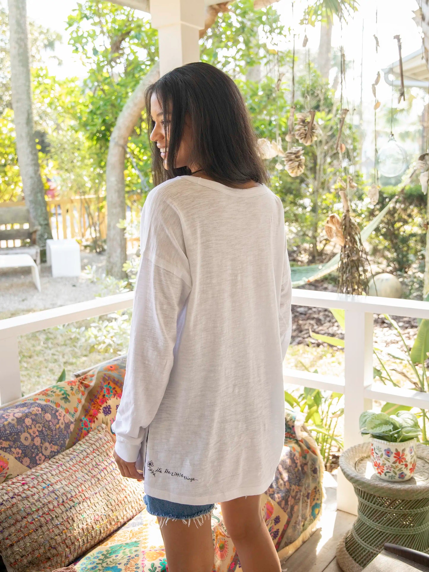 Oversized Cotton Doodle Tee - White