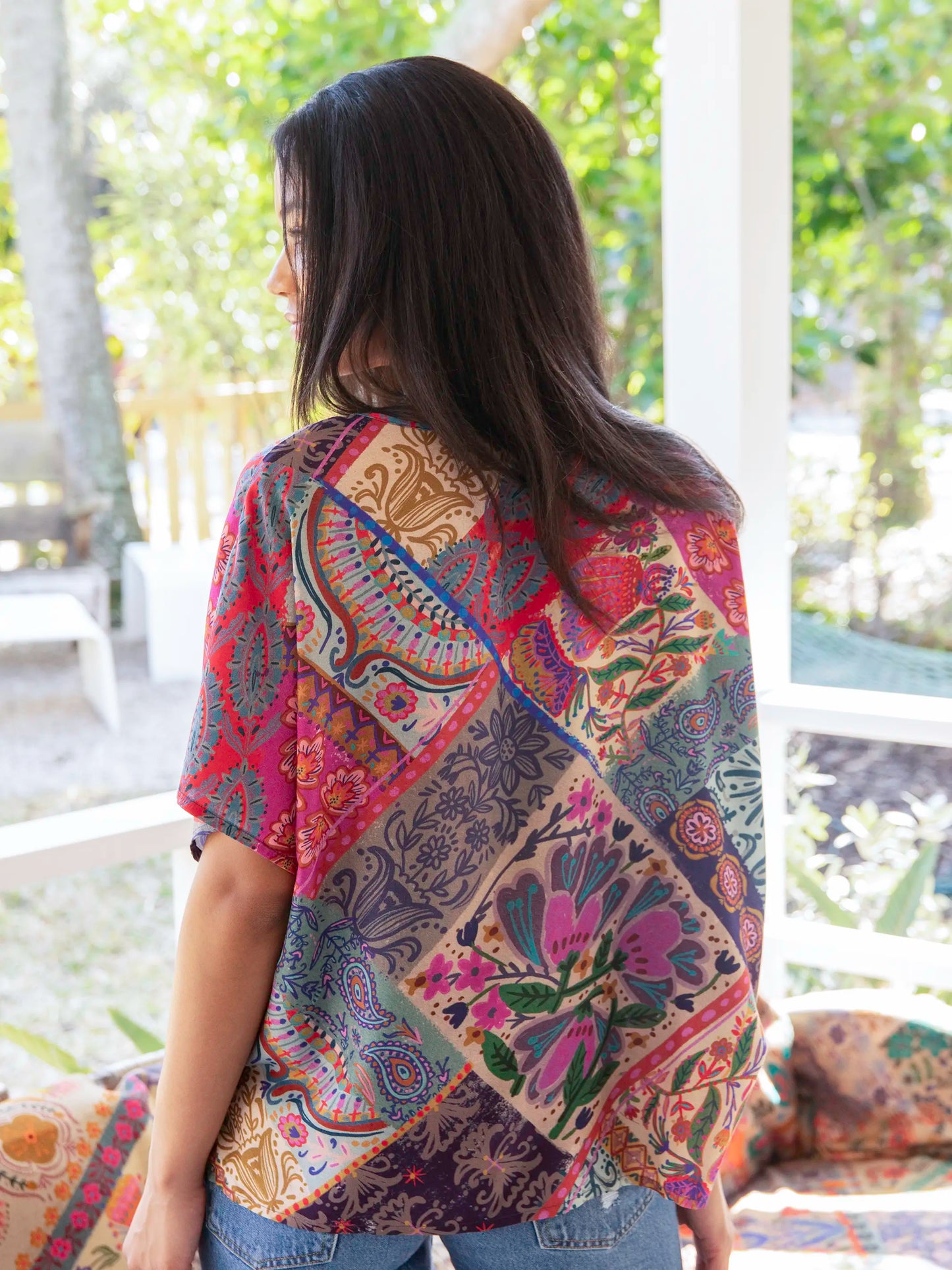 Easy V-Neck Top - Boho Blooms Patchwork