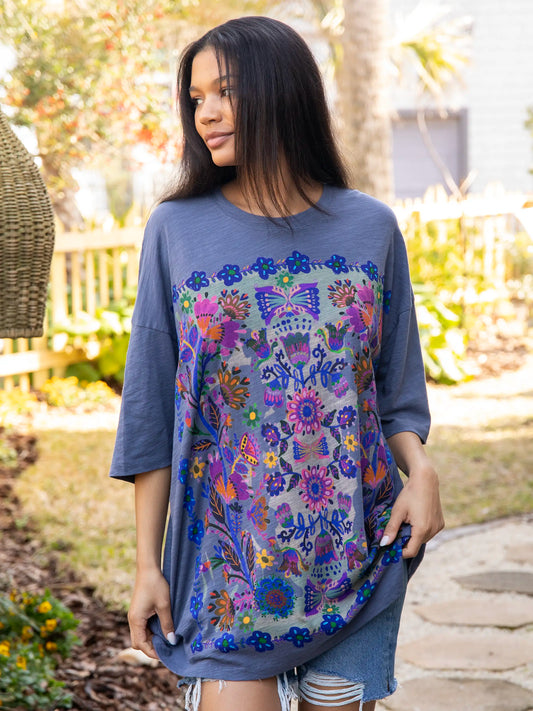 One Size Cotton Easy Tee - Twilight Folk Garden