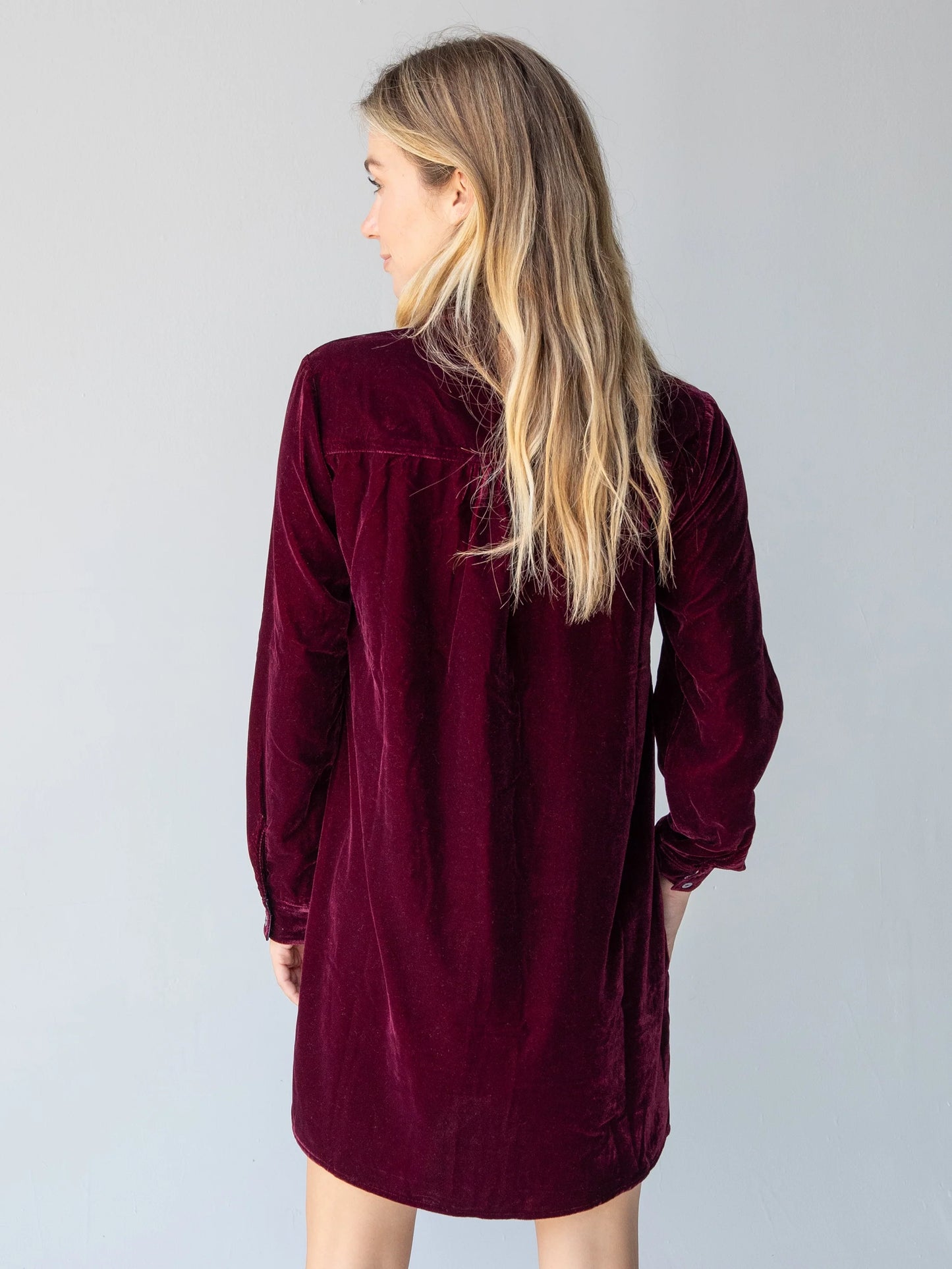 Rocky Velvet Shirt Dress - Cranberry