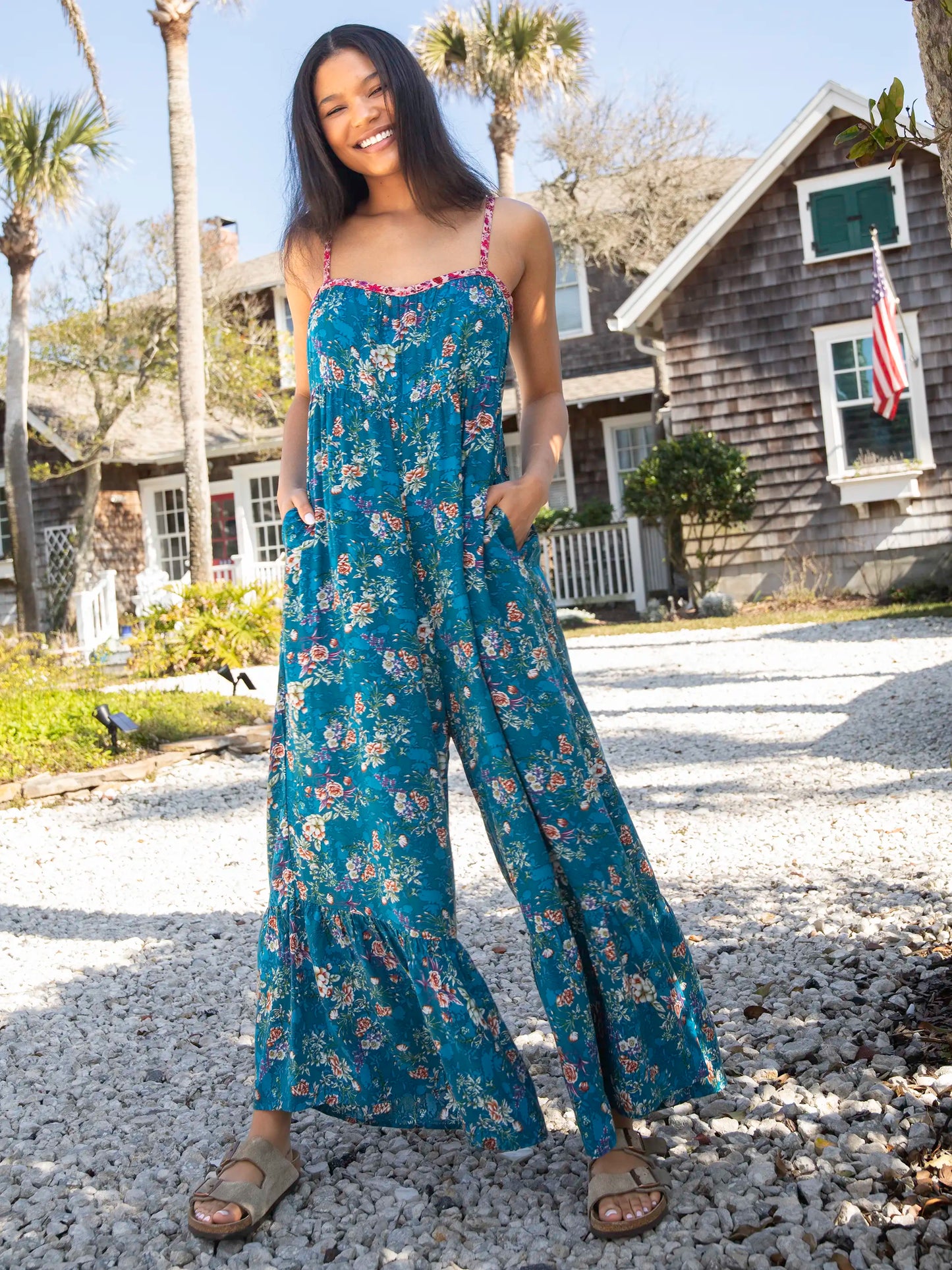 Stephanie Jumpsuit - Turquoise Roses