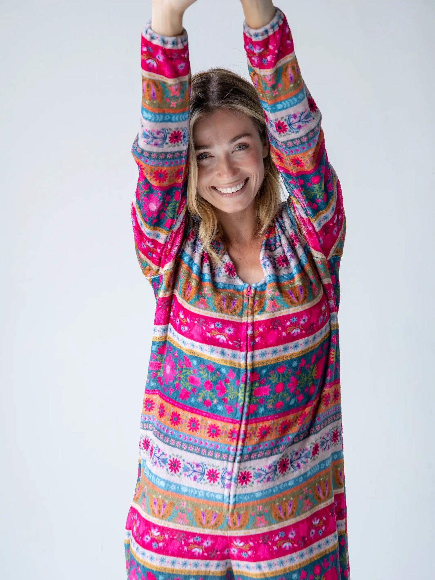 Fleece Onesie Pajamas - Magenta Border Print