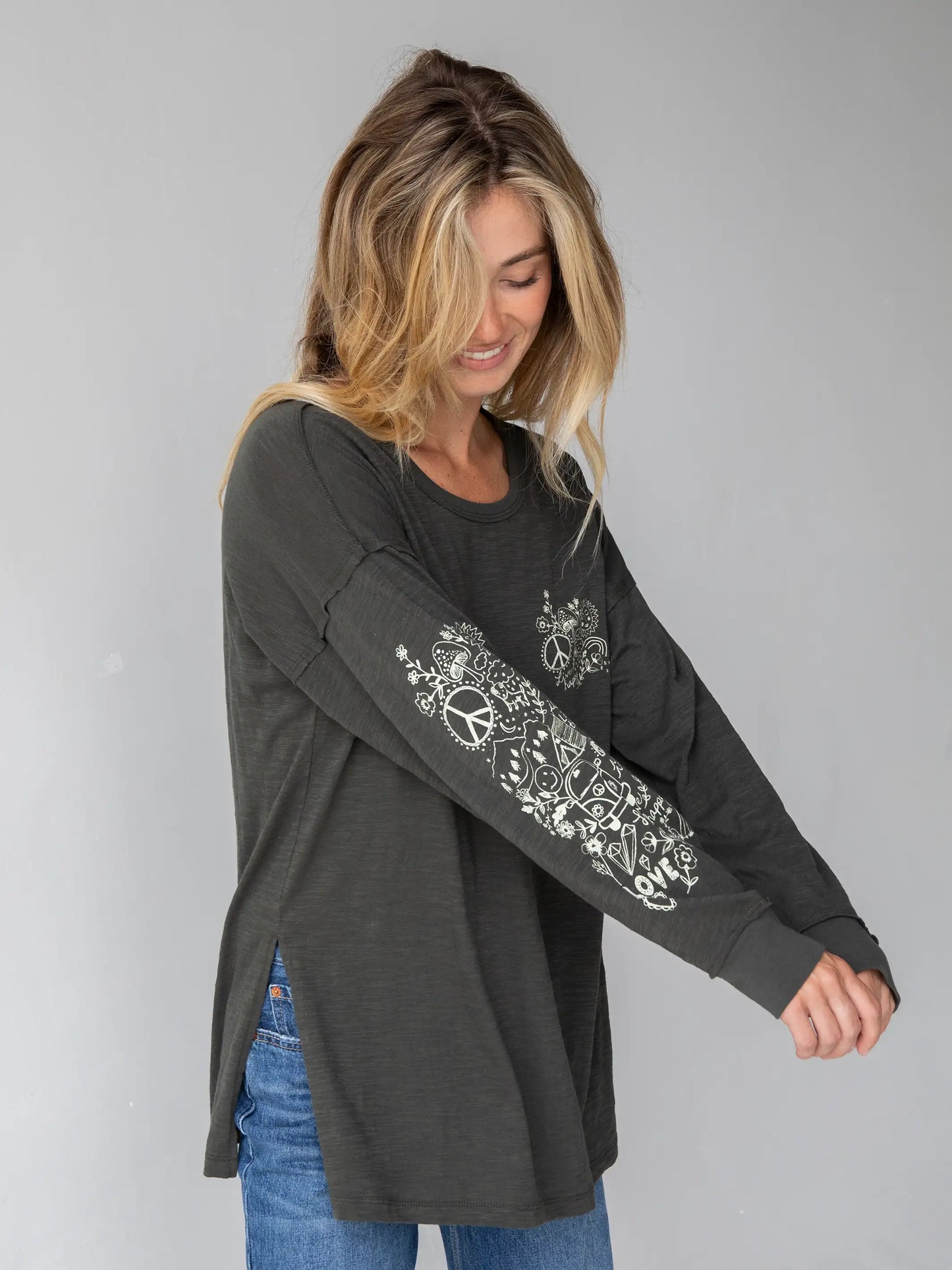 Oversized Cotton Doodle Tee - Washed Charcoal