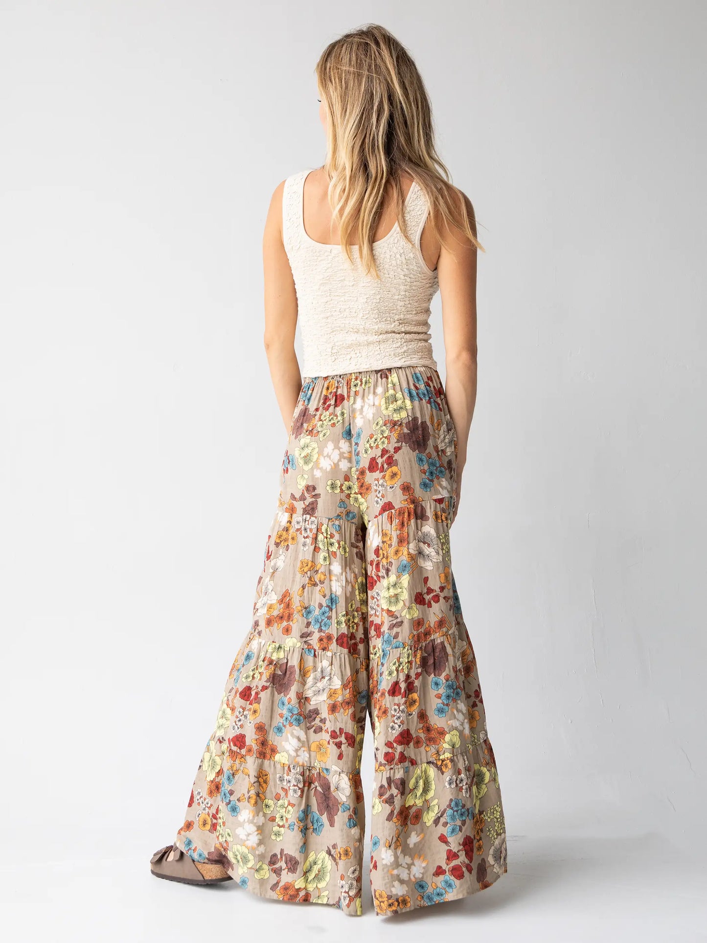 Patti Palazzo Pant - Tan Cream Floral