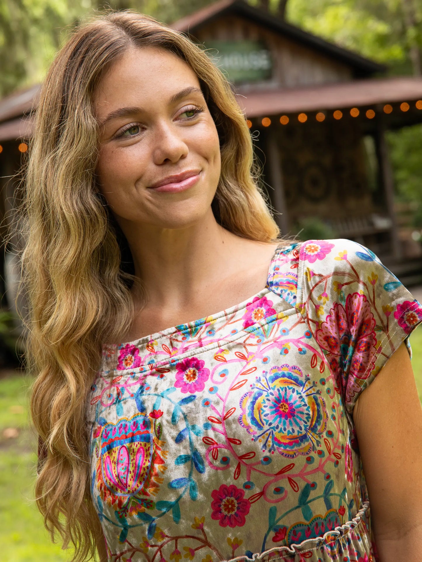 Berkley Velvet Maxi Dress - Pink Folk Floral