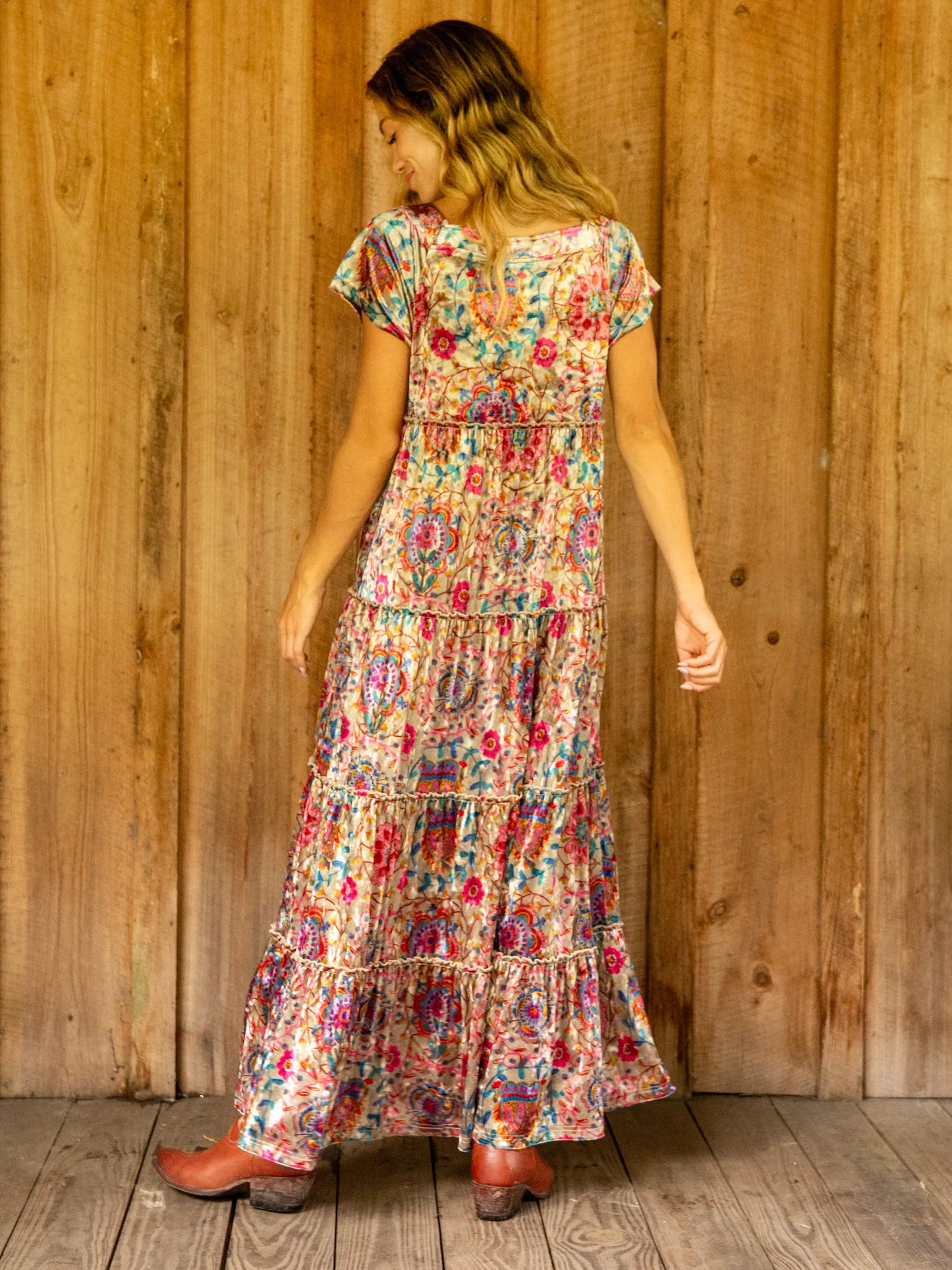 Berkley Velvet Maxi Dress - Pink Folk Floral