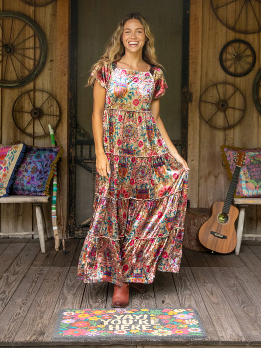 Berkley Velvet Maxi Dress - Pink Folk Floral