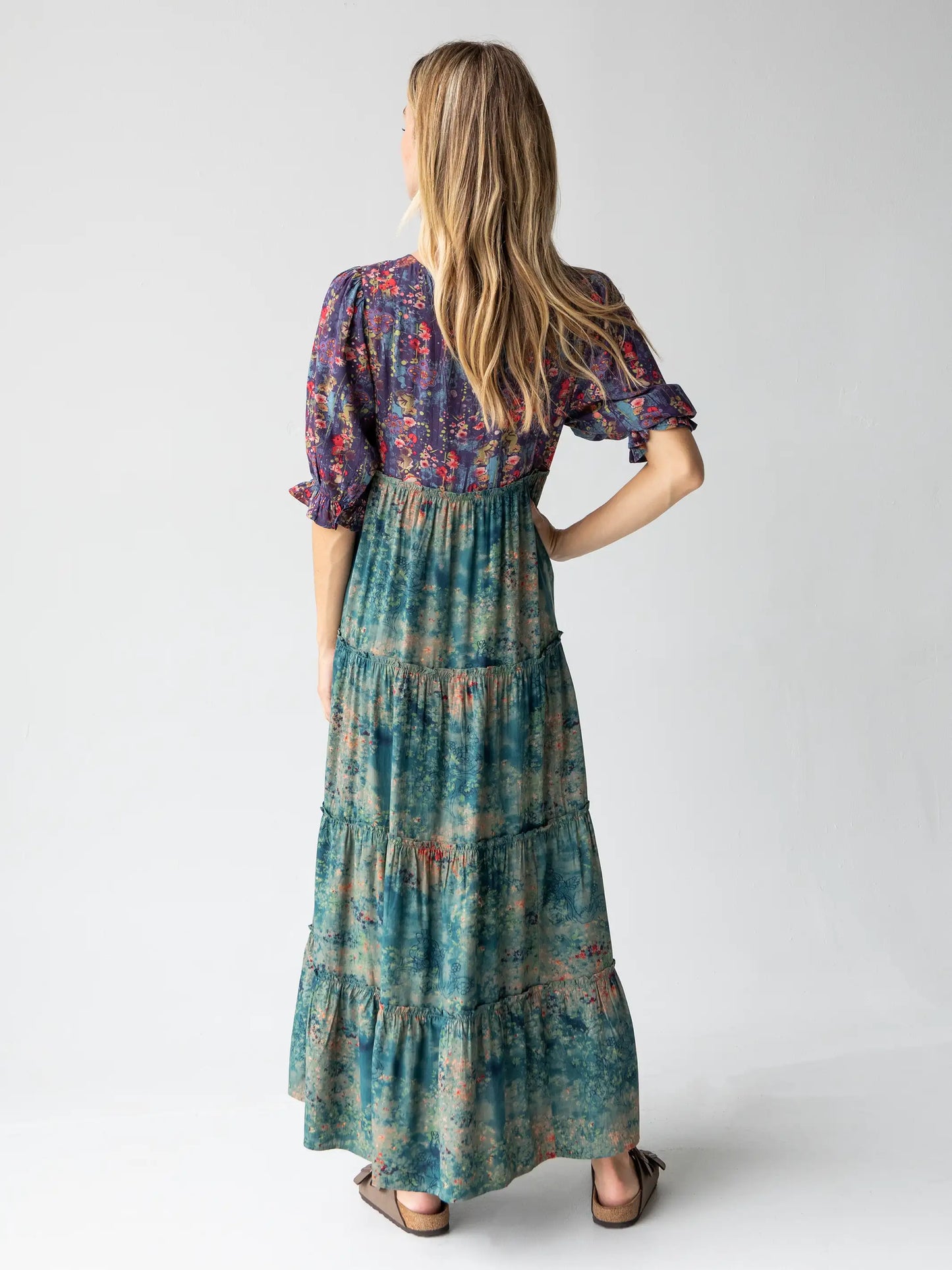 Collette Tiered Maxi Dress - Navy Turquoise Floral