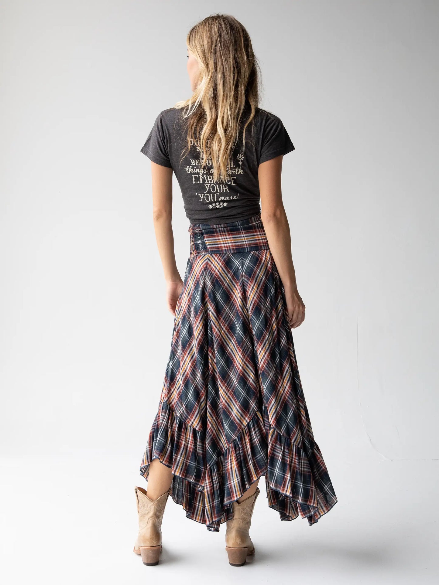 Feelin' Alive Convertible Midi Skirt - Navy Plaid Cotton