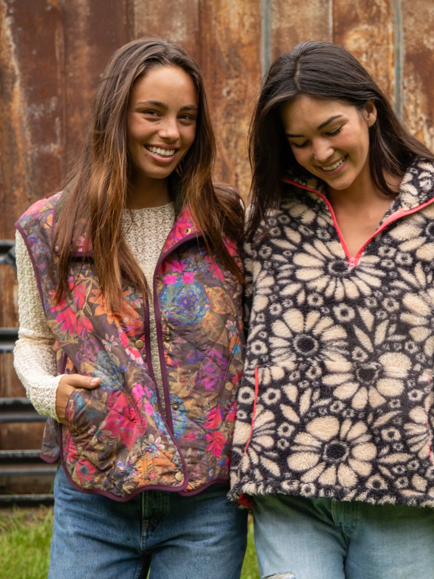 Quilted Puffer Vest - Dark Floral Garden