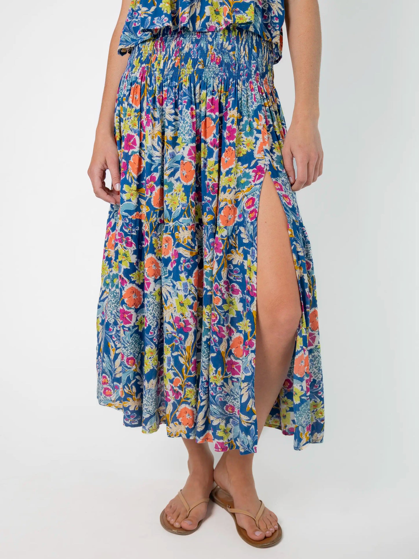 Angelina Midi Skirt - Tropical Blue Floral