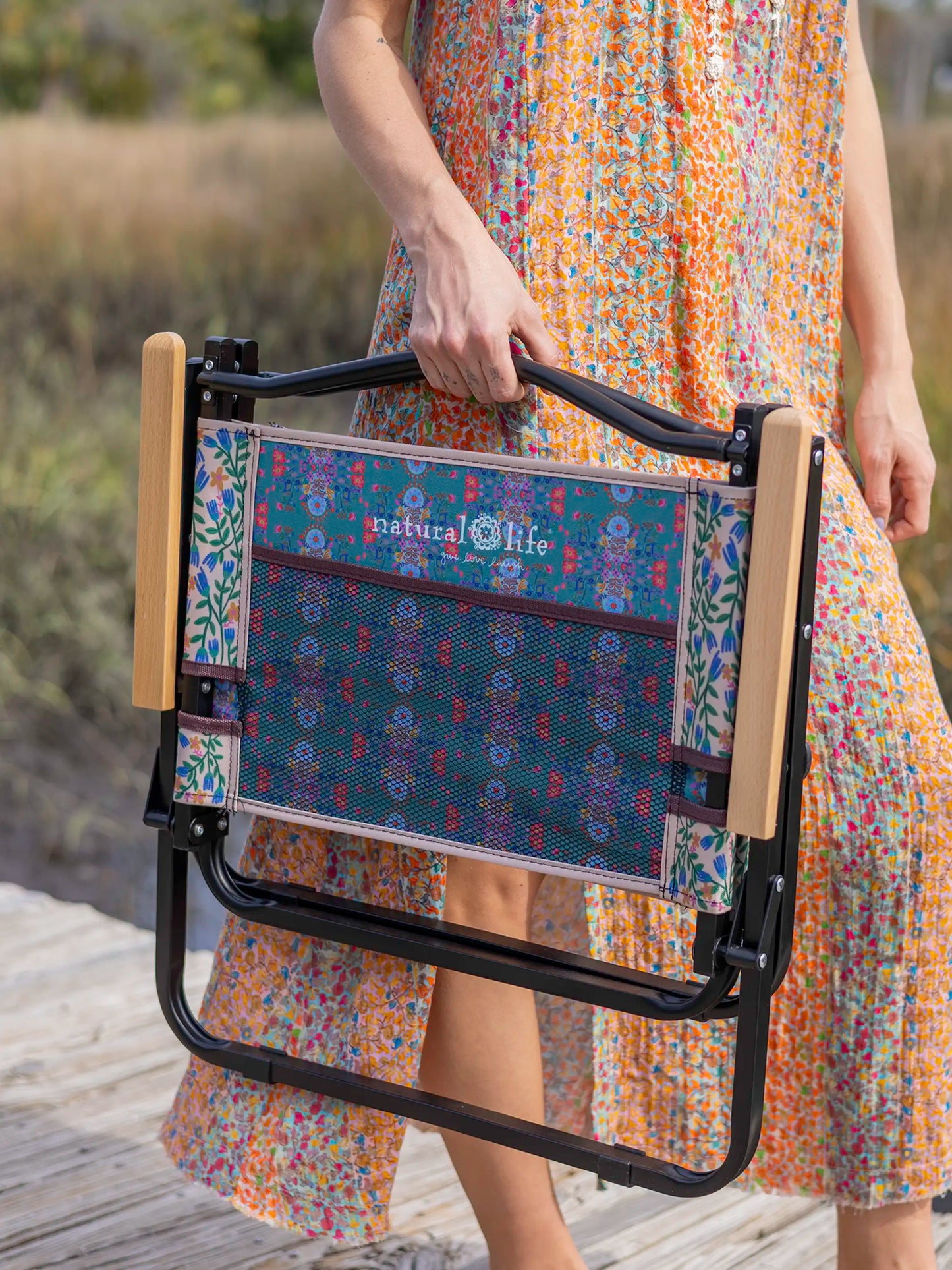 Portable Outdoor Folding Chair - Light Turquoise Flower