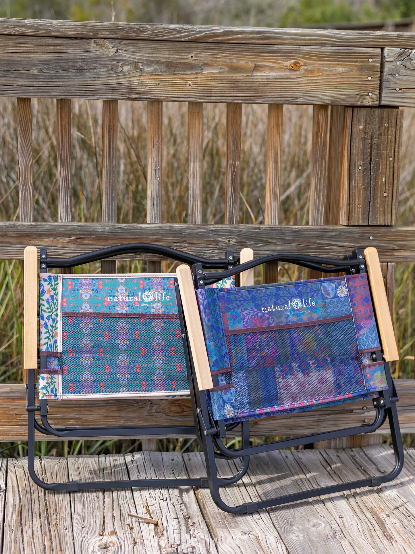 Portable Outdoor Folding Chair - Light Turquoise Flower