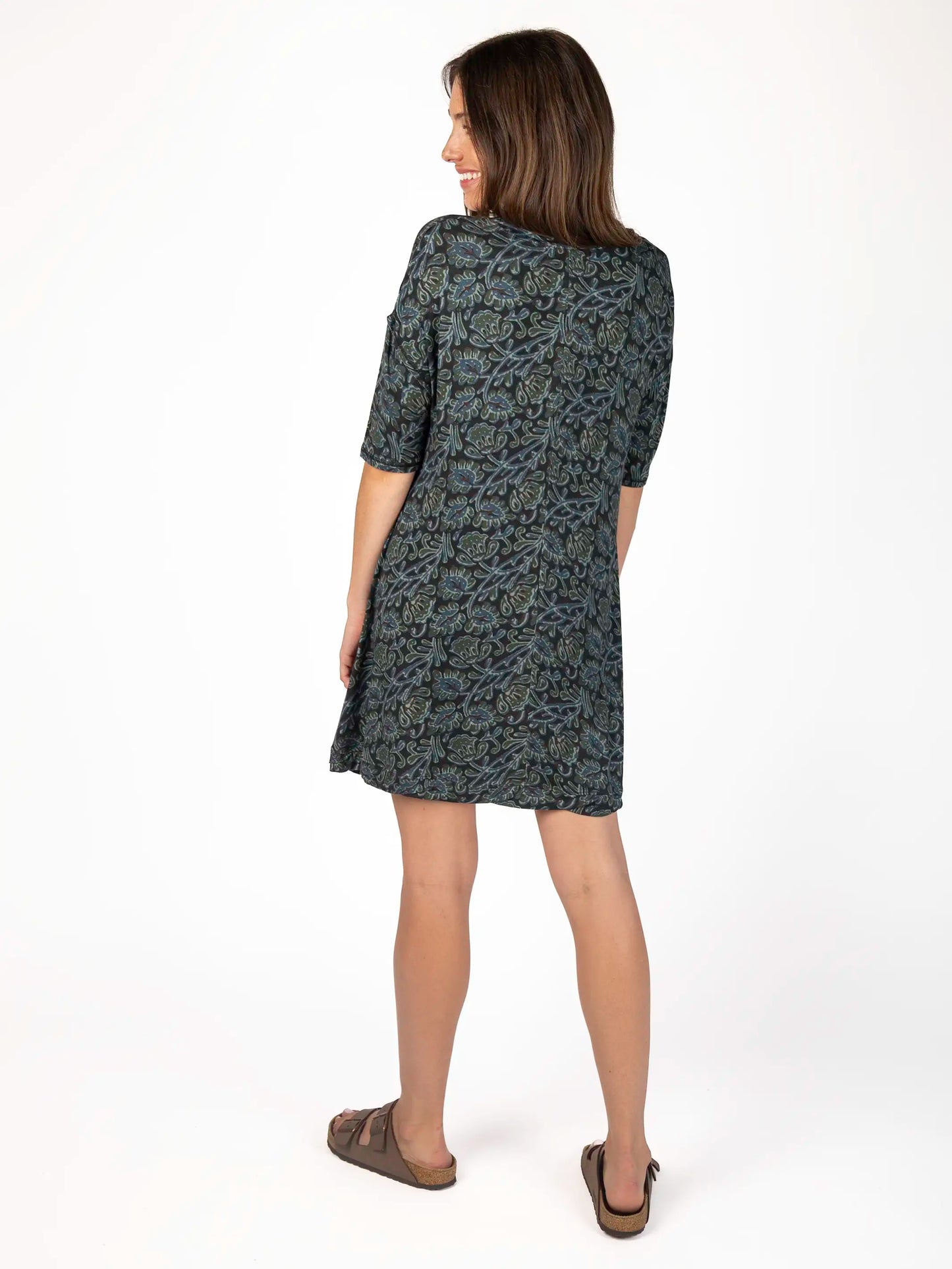 All Day "ButterSoft" Mini Tee Dress - Navy Floral Vines