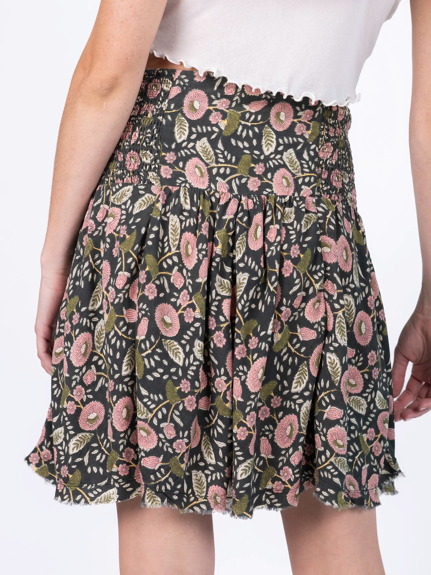 Feelin' Alive Mini Skirt - Green Floral Vines