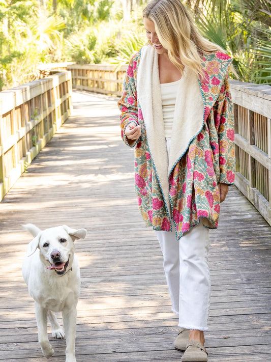 Cozy Blanket Kimono - Lush Zinnias