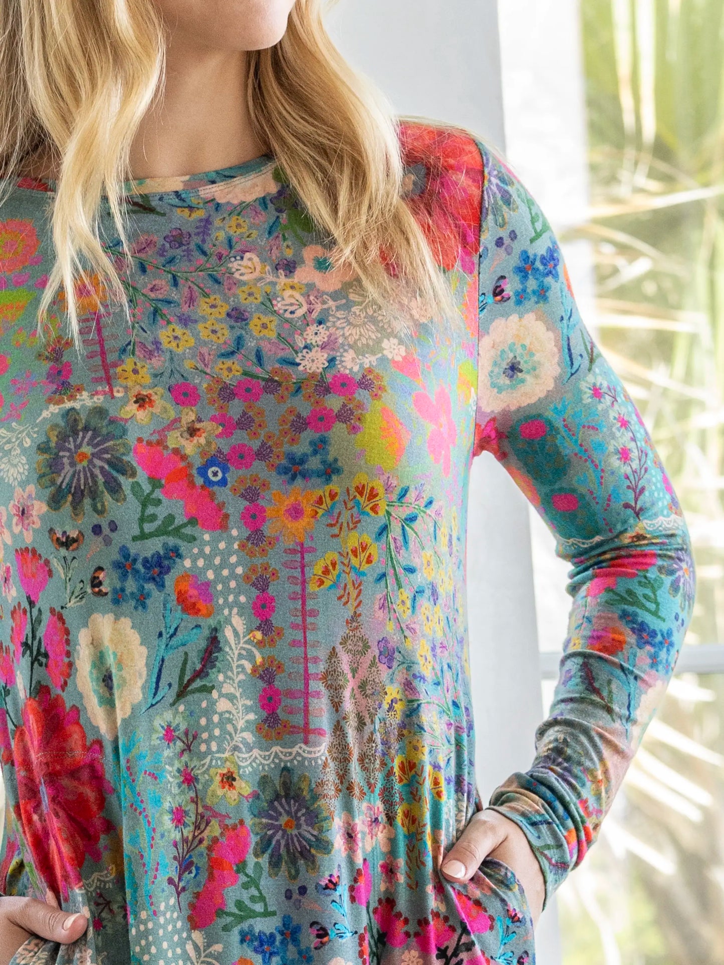 Stevie "ButterSoft" Knit Maxi Dress - Blue Garden Patchwork