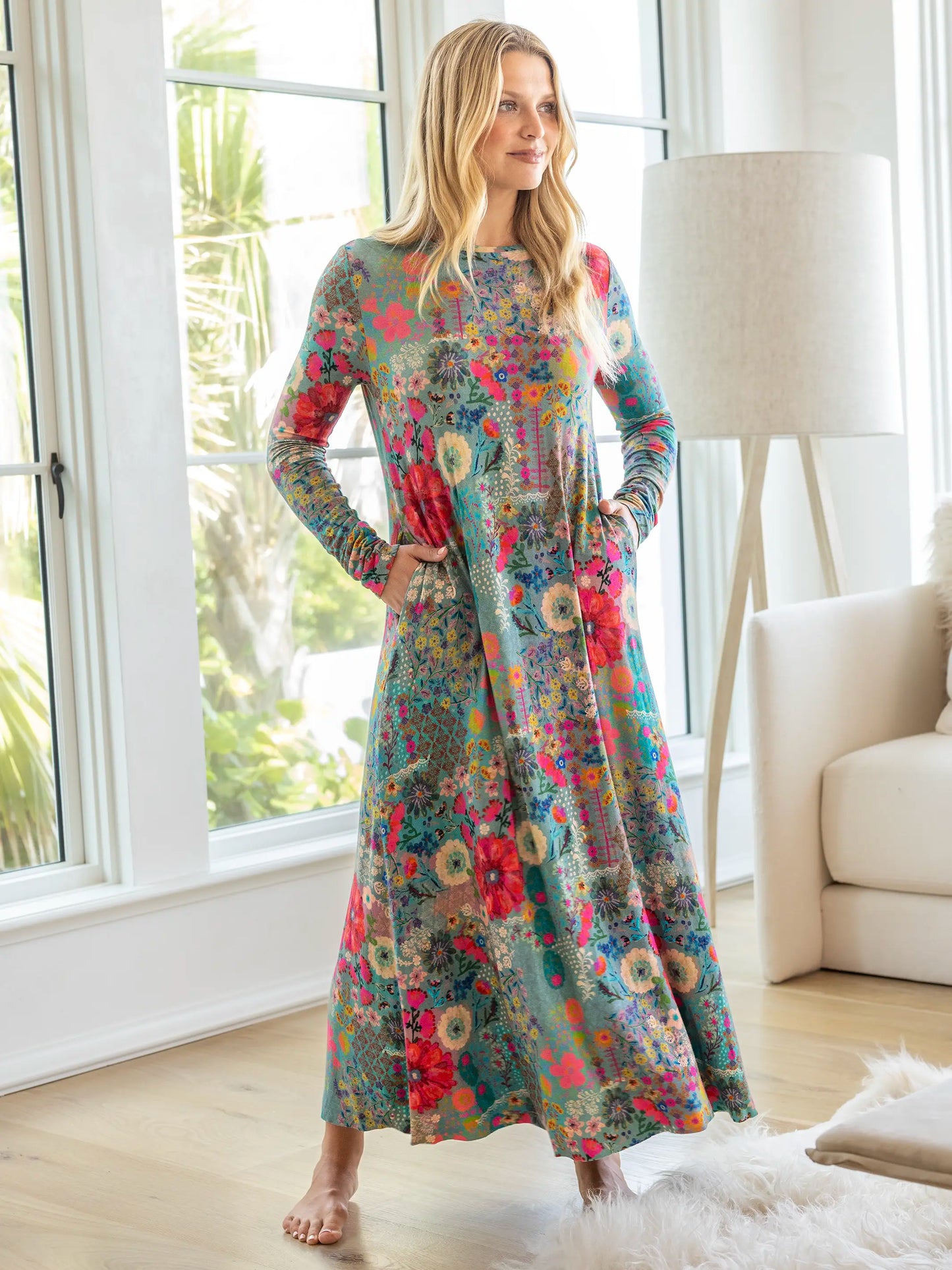 Stevie "ButterSoft" Knit Maxi Dress - Blue Garden Patchwork