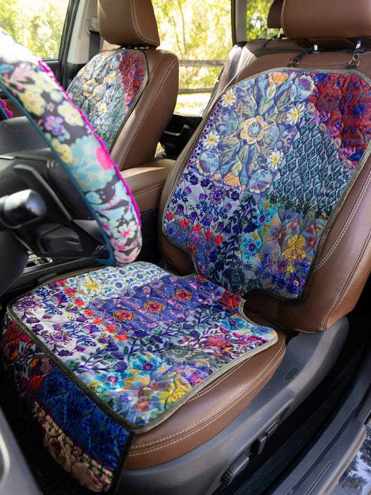 Velvet Car Seat Protector - Blue Patchwork