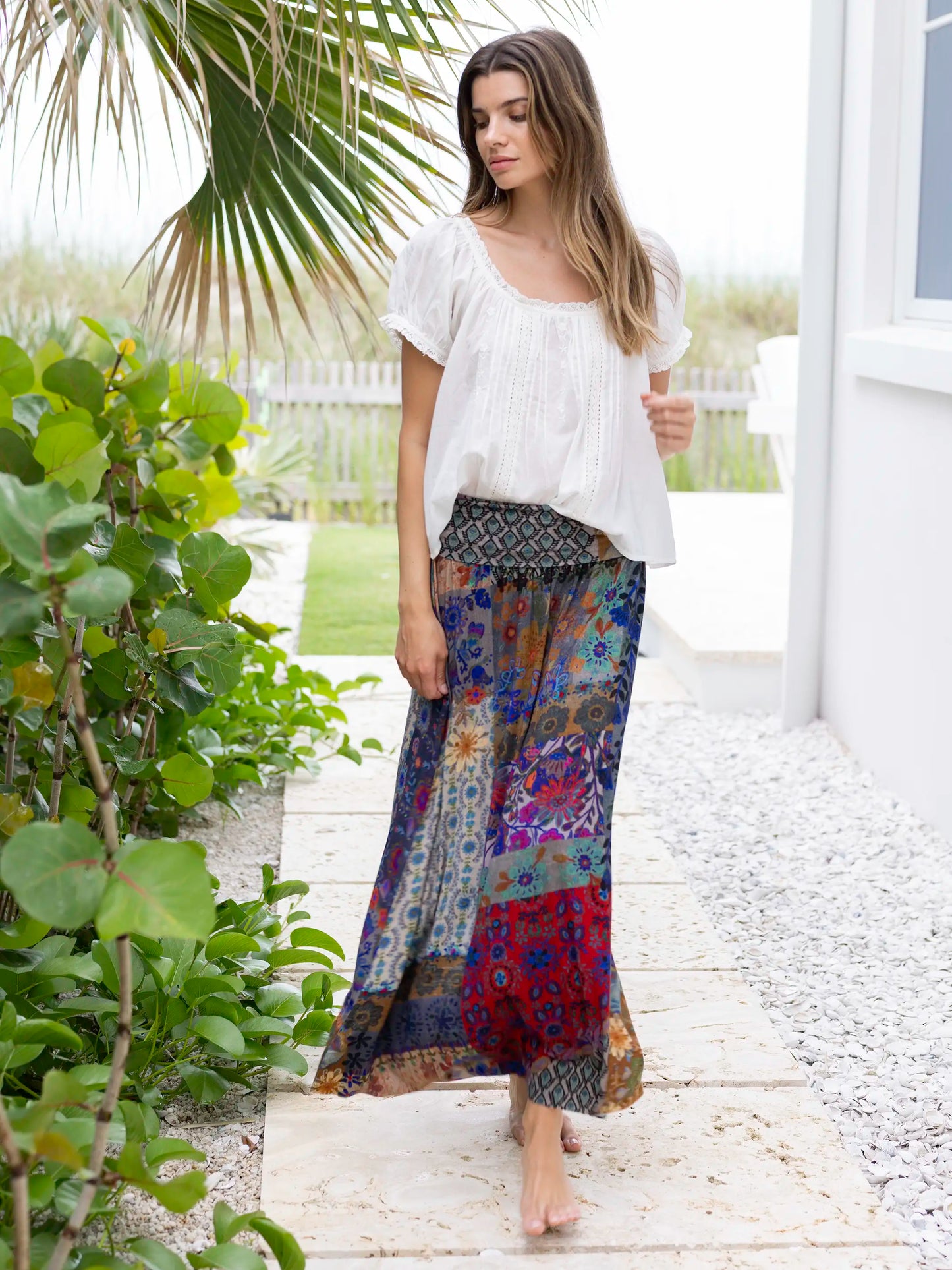 Live-In-It Knit "ButterSoft" Maxi Skirt - Blue Patchwork