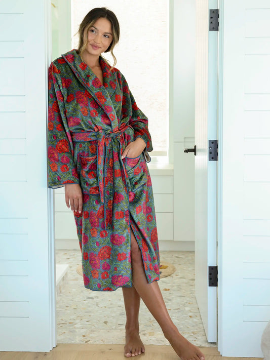 Cozy Blanket Robe - Lush Zinnias Midi