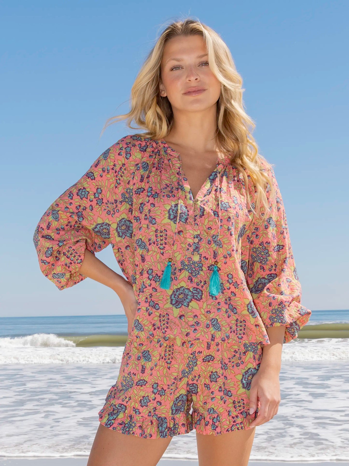 Get Up & Go Top - Peach Aqua Floral