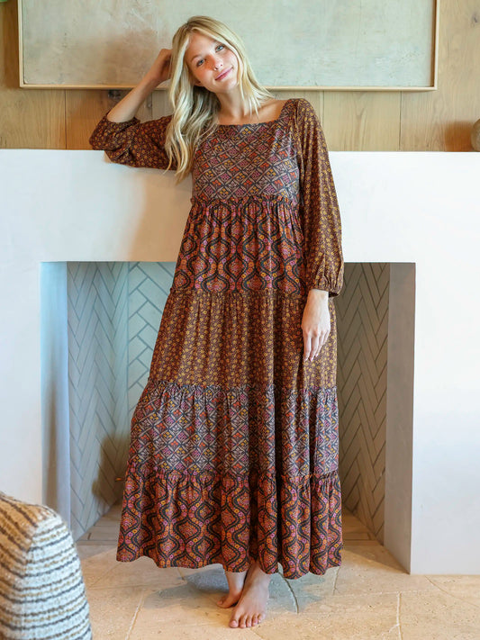 Berkley Long Sleeve Maxi Dress - Nouveau Blossoms Black