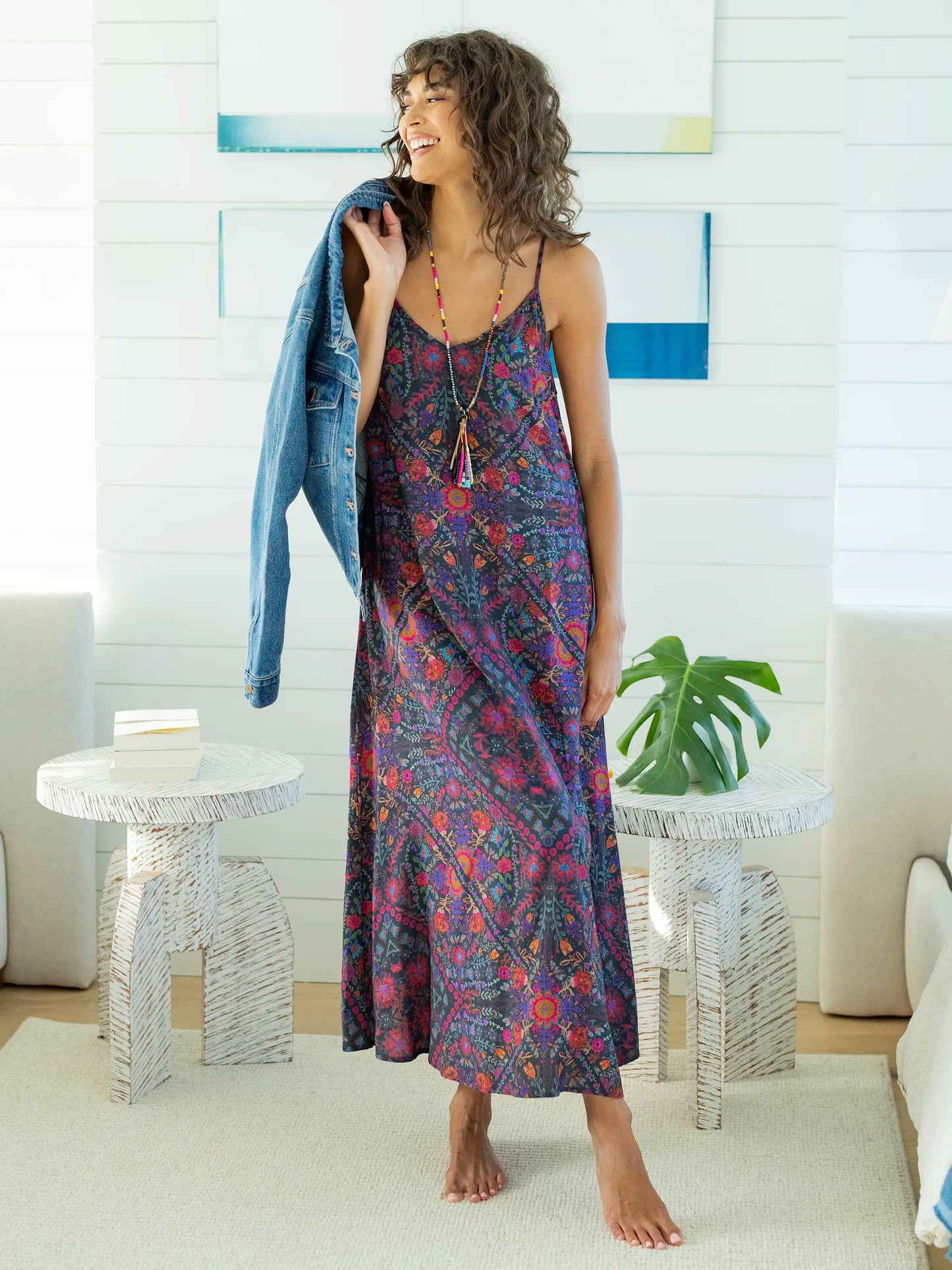 Gracie Slip Maxi Dress - Mandala Charcoal Floral