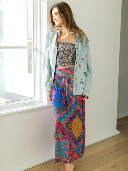Live-In-It Knit "ButterSoft" Maxi Skirt - Rainbow Diamonds