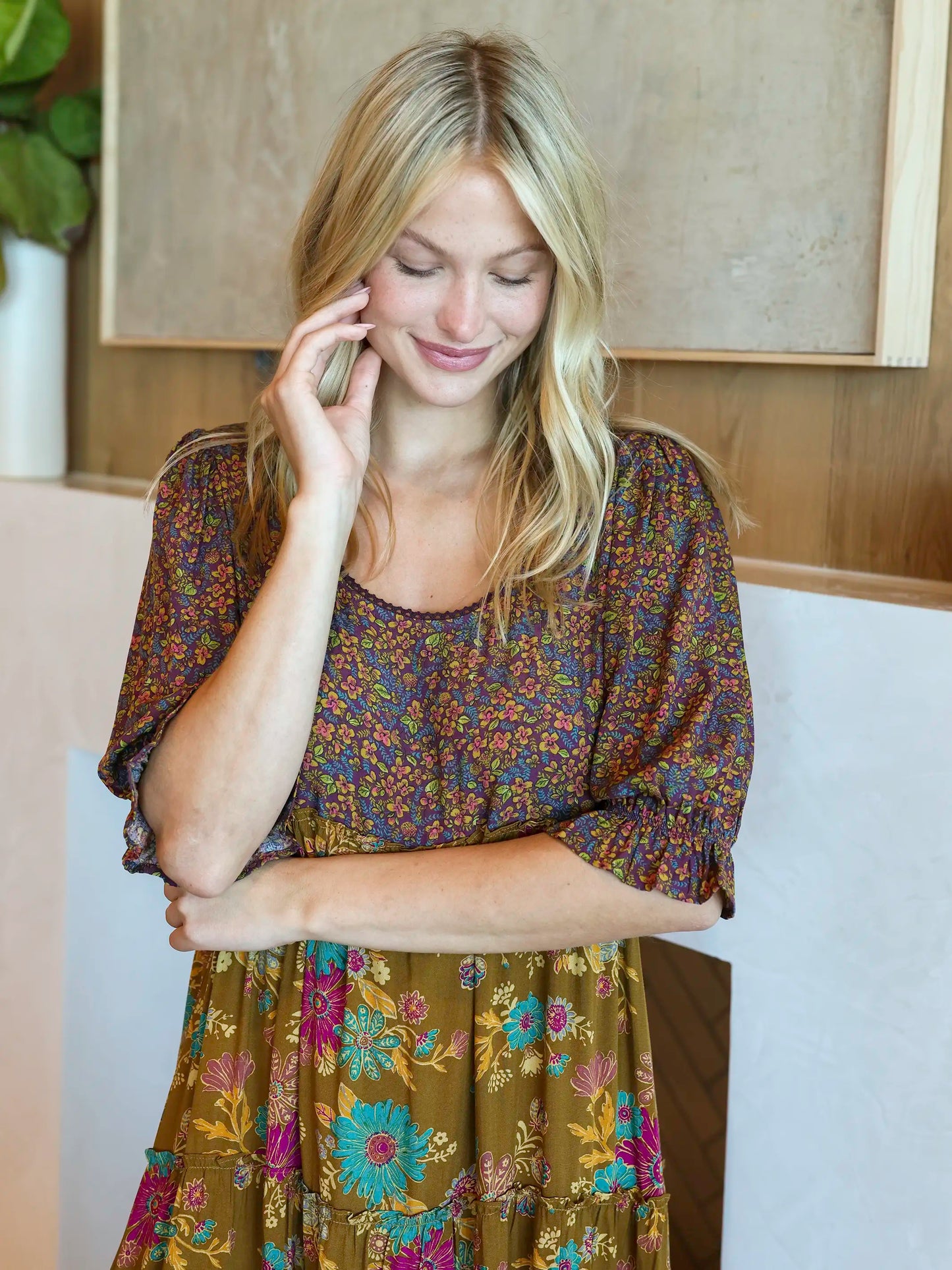 Collette Tiered Maxi Dress - Aster Clusters Gold