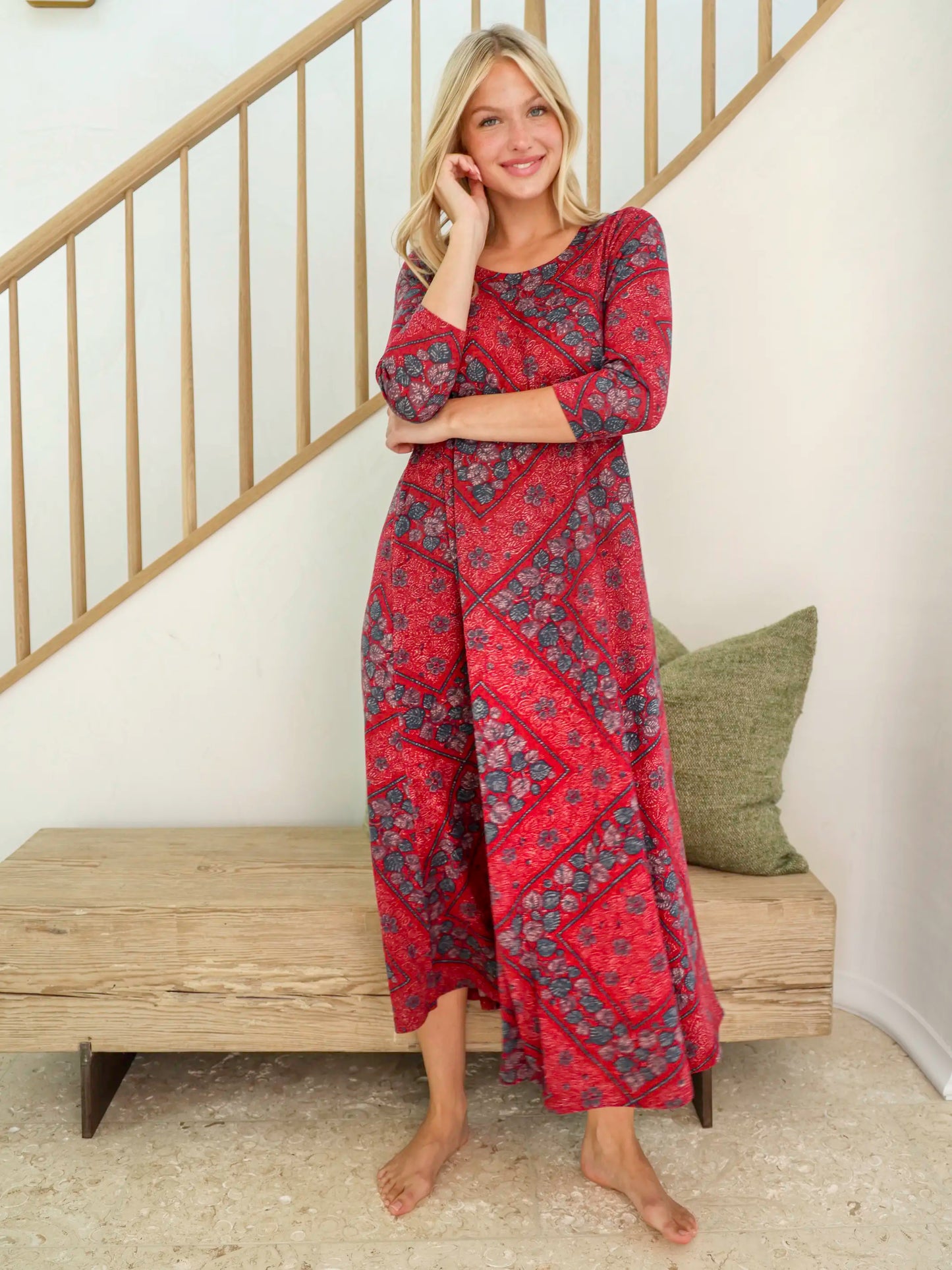Lottie Sweater Knit Maxi Dress - Red Batik Bandana