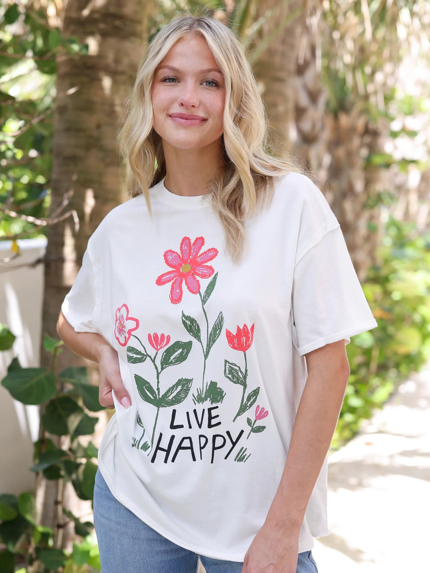 Take It In Cotton Tee - Live Happy Flower