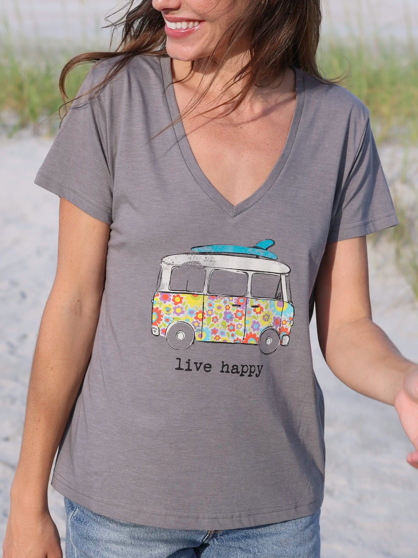 Relaxed V-Neck Tee - Live Happy Van