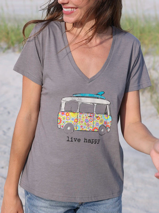 Relaxed V-Neck Tee - Live Happy Van