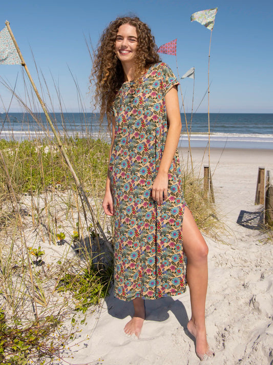 Frankie Knit Cotton Tee Midi Dress - Vintage Cream Floral